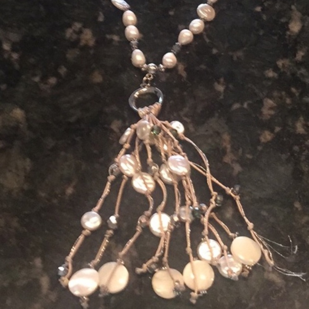 Chico's Long Faux Pearl Statement Necklace